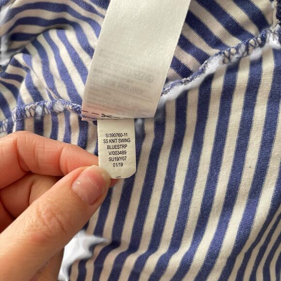 Old Navy Large Swing Dress Knit Blue White Short Sleeve Shift Stretch - Picture 4 of 8